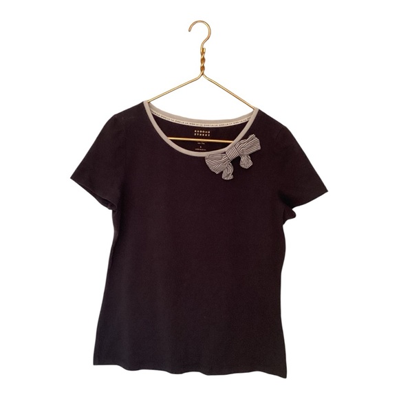 Kate Spade Broome Street Striped Bow  Navy Blue Designer T Shirt L - Picture 1 of 3